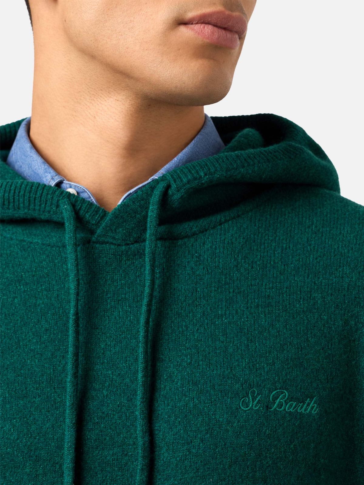 Pull à capuche Mahony en laine couleur unie british green 