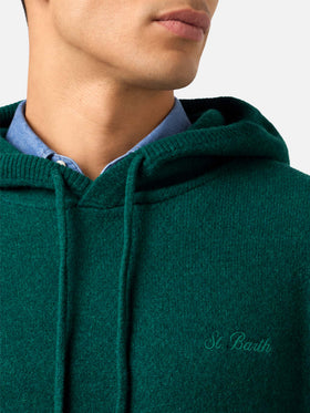 Pull à capuche Mahony en laine couleur unie british green 