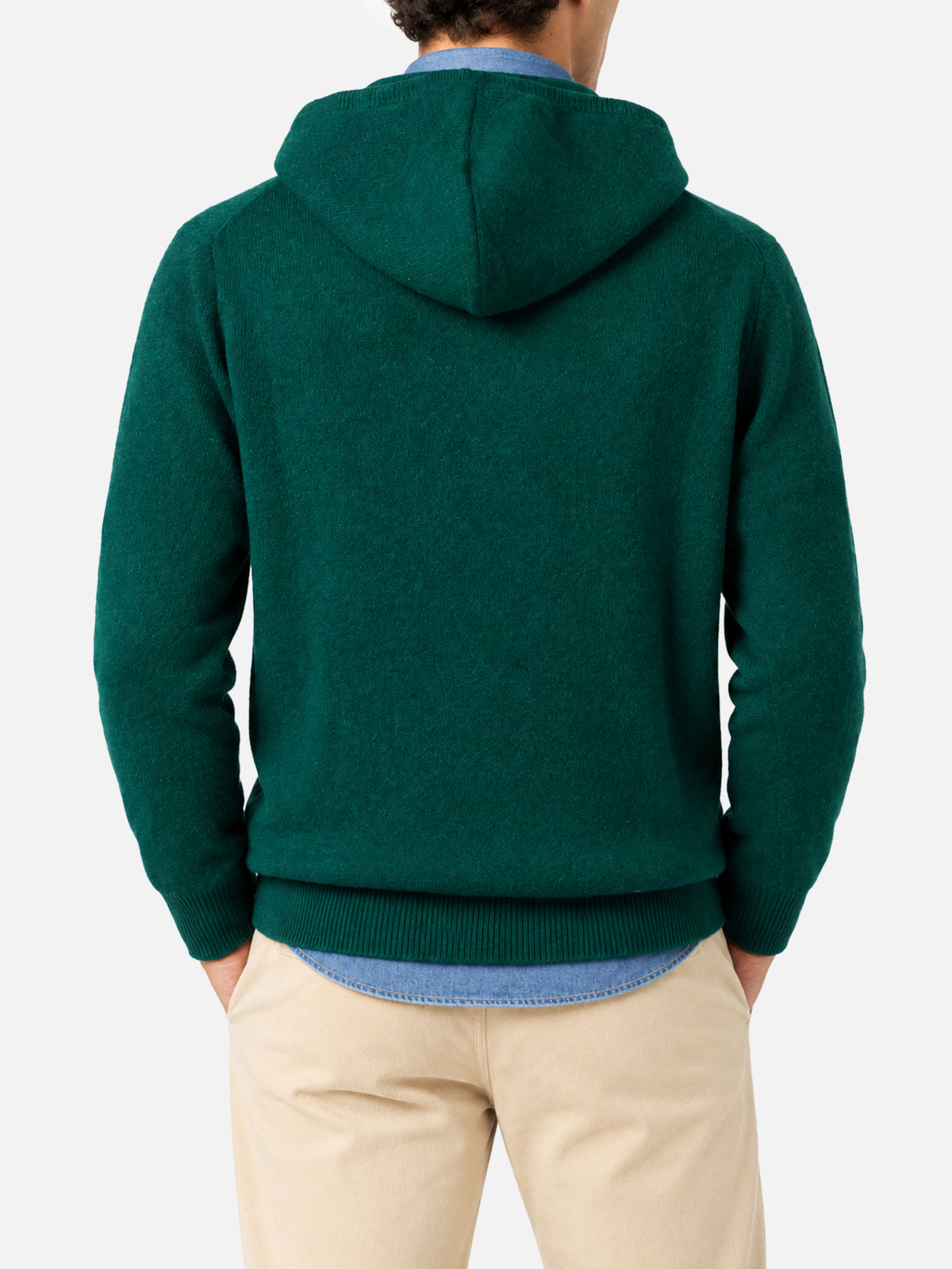 Pull à capuche Mahony en laine couleur unie british green 