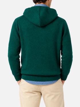 Pull à capuche Mahony en laine couleur unie british green 