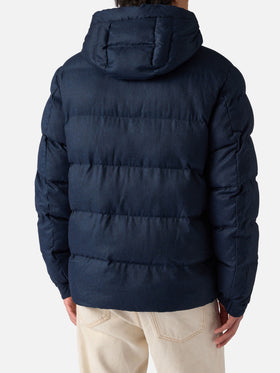 Maier padded hooded jacket in flannel in navy blue solid color
