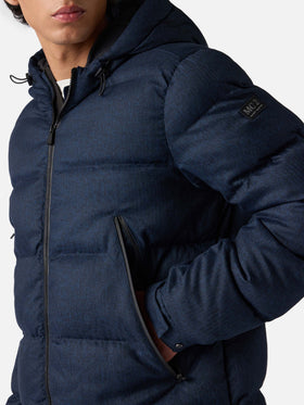 Maier padded hooded jacket in flannel in navy blue solid color