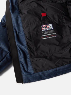Maier padded hooded jacket in flannel in navy blue solid color