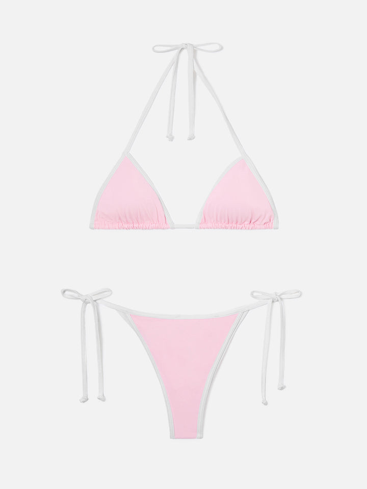 Bikini Leah Marielle rosa chiaro e bianco con bordi a contrasto