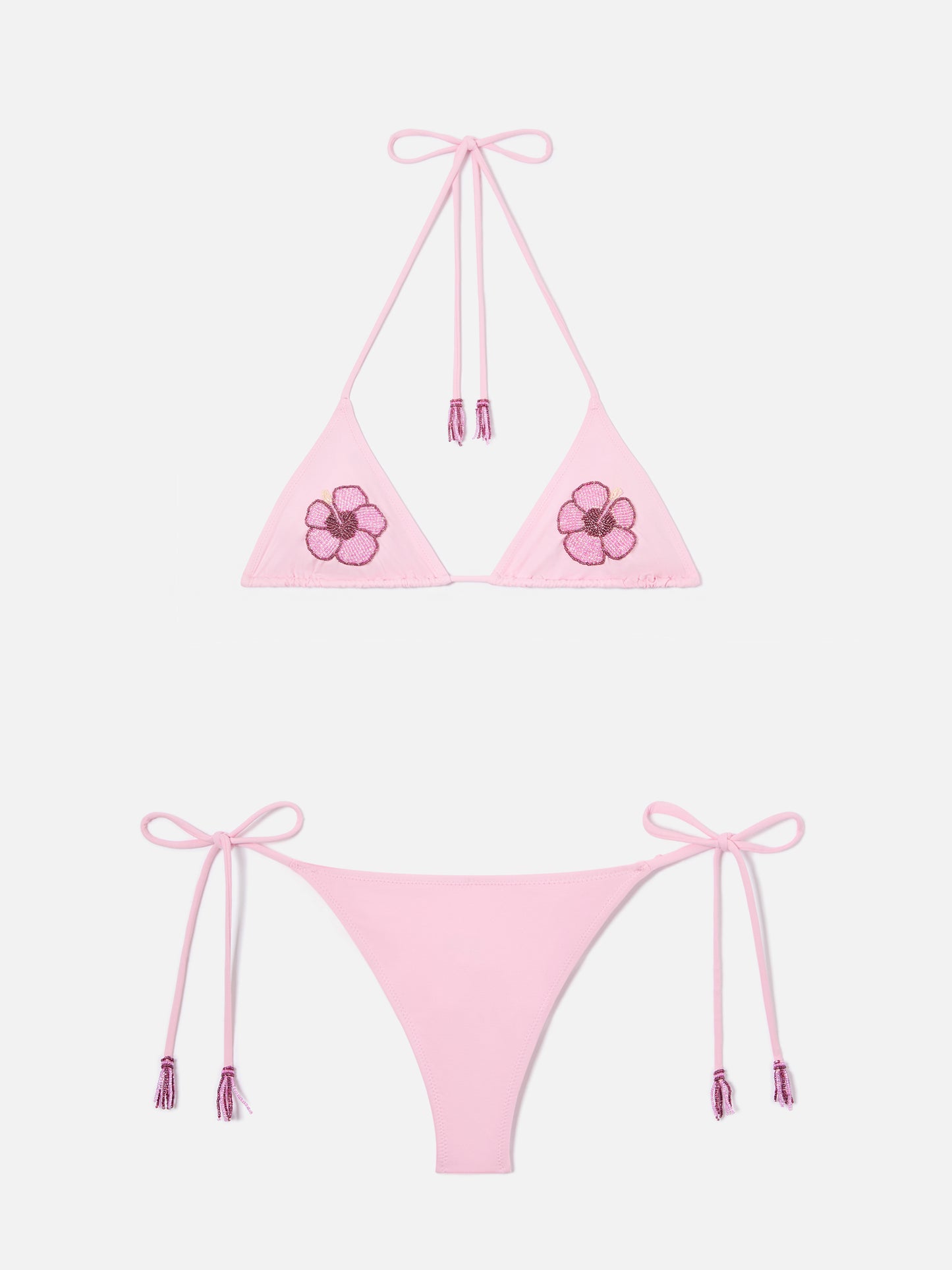 Bikini Maleah Triangel in Rosa mit floralen Perlenverzierungen 