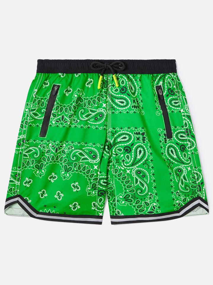 Boy long swim shorts with bandana print