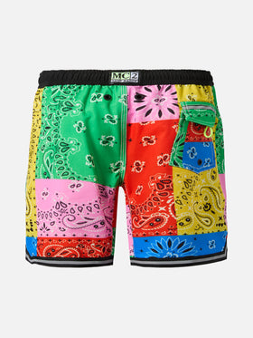 Long swim shorts Malibu Jr with bandanna print