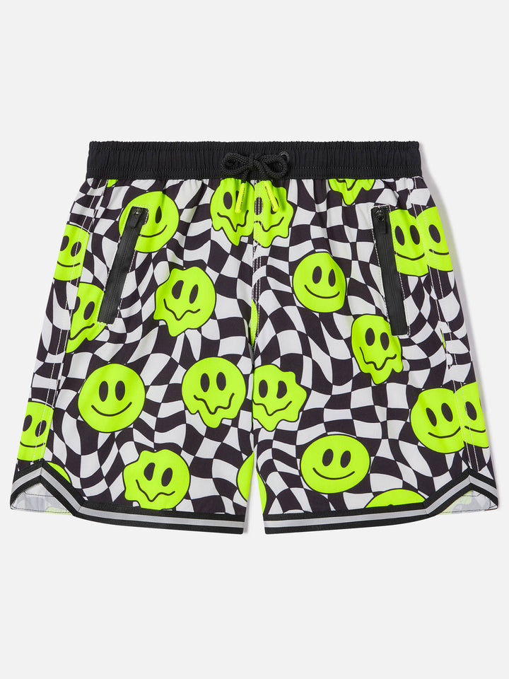 Lange Badeshorts für Jungen mit Groovy-Smile-Muster 