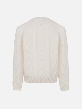 Mädchen Zopfmusterpullover Malmo mit Cortina-Stickerei