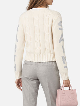 Maglione Malmo a girocollo in maglia intrecciata bianco con dettagli lurex