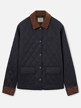 Navy blue Margaux gewachste gesteppte Jacke aus Baumwollmischung 