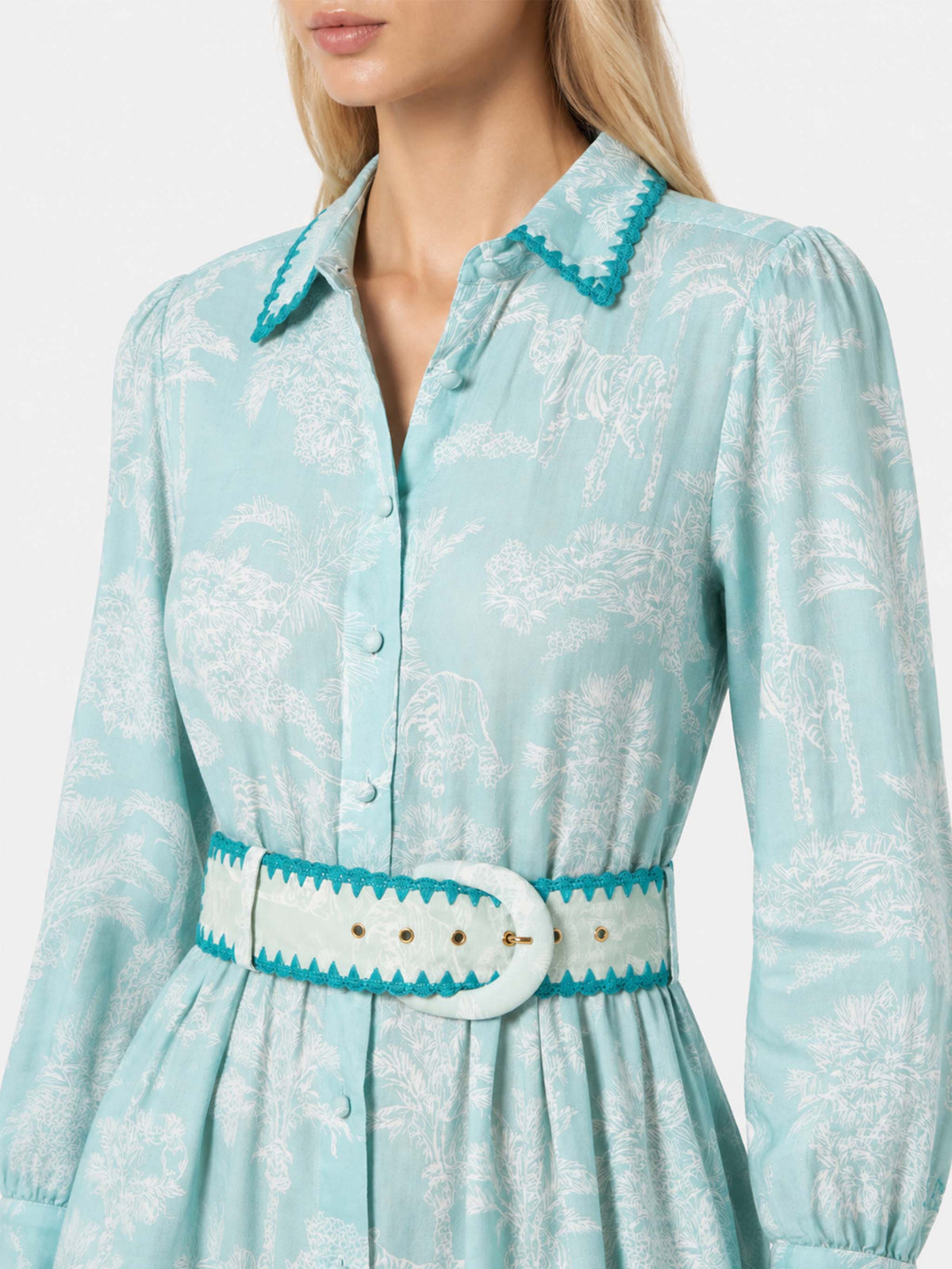 Marbella linen long dress with jungle print