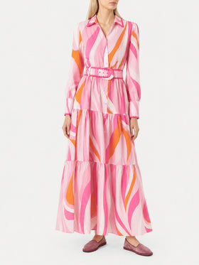 Mehrfarbiges Shape-Wave-Kleid Marbella mit Stickereien 