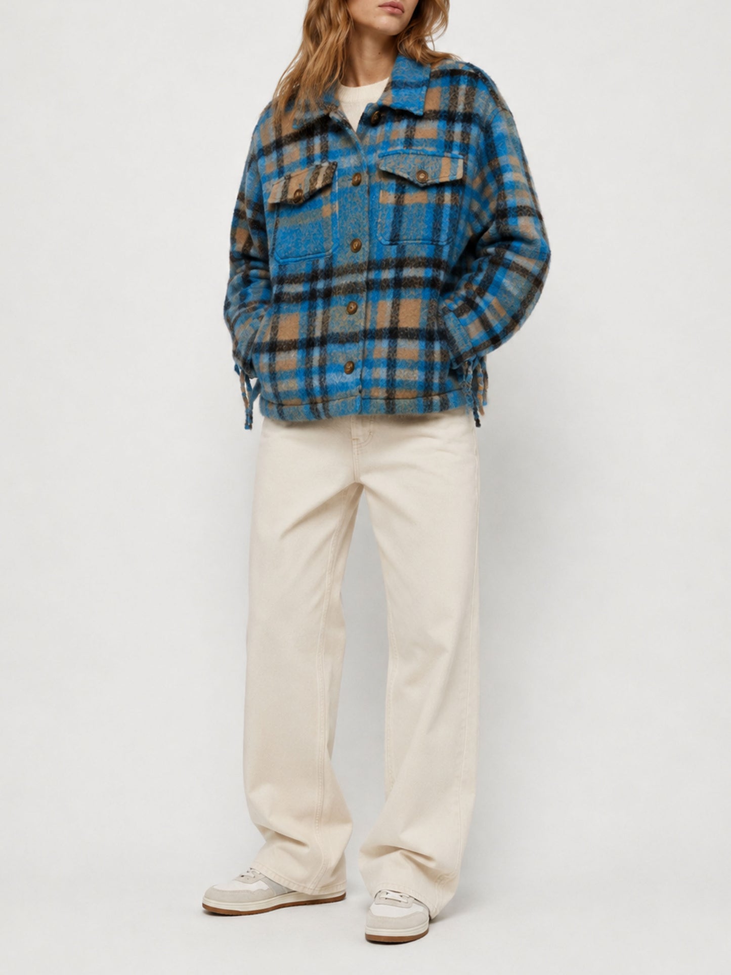 Marceline overshirt jacket with fringes and tartan pattern