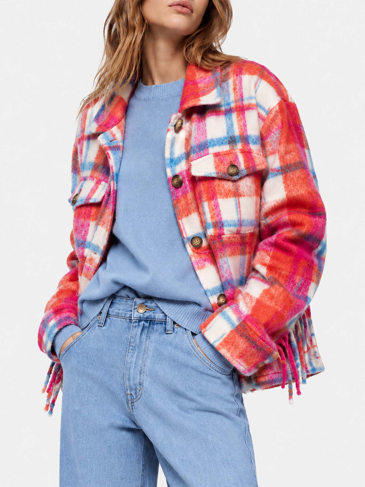 Giacca Marceline overshirt con frange tartan multicolor