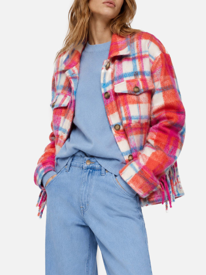 Marceline tartan overshirt jacket with fringes