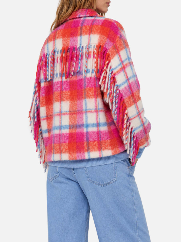Marceline tartan overshirt jacket with fringes