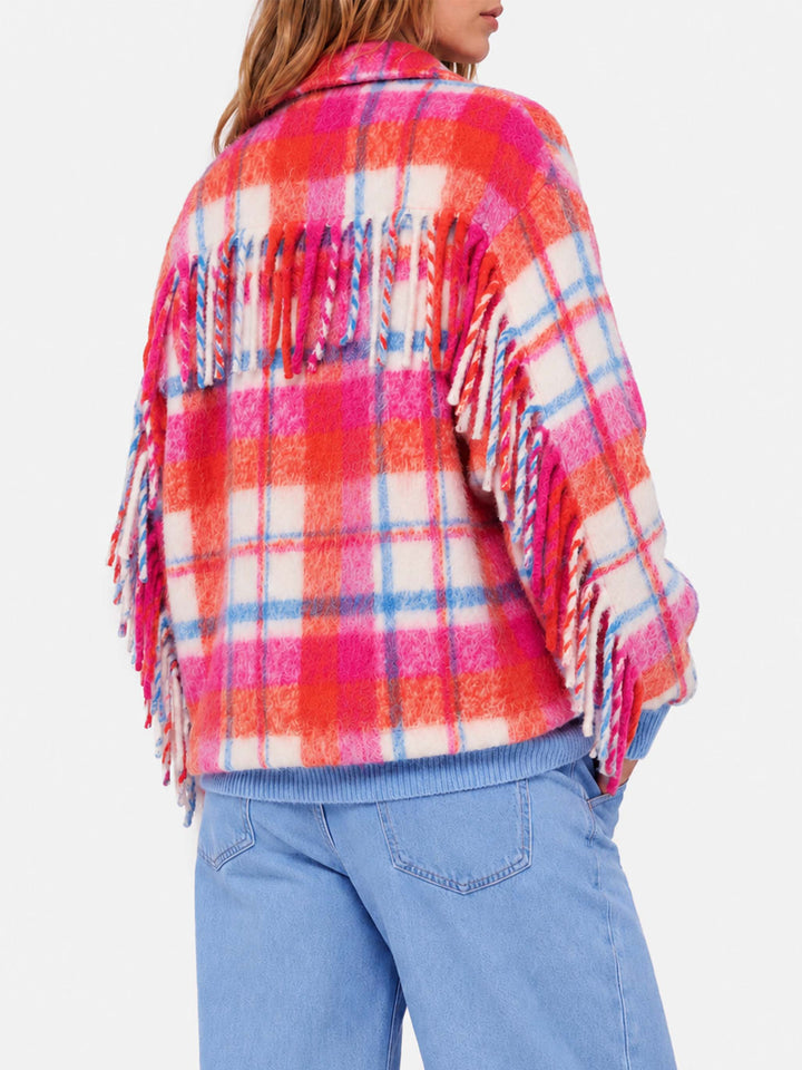 Giacca Marceline overshirt con frange tartan multicolor