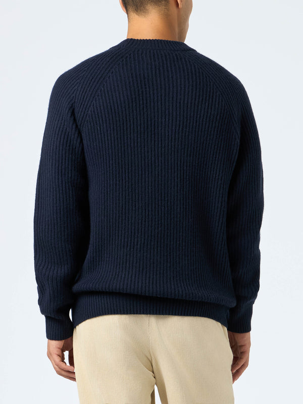 Maglione a coste blu navy da uomo Marine