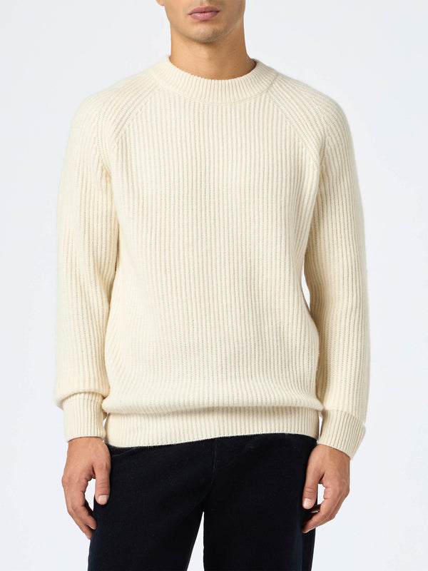 Man white blended cashmere ribbed sweater Marine