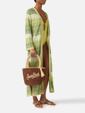 Brown Marcy raffia bag with tassel and embroidered logo