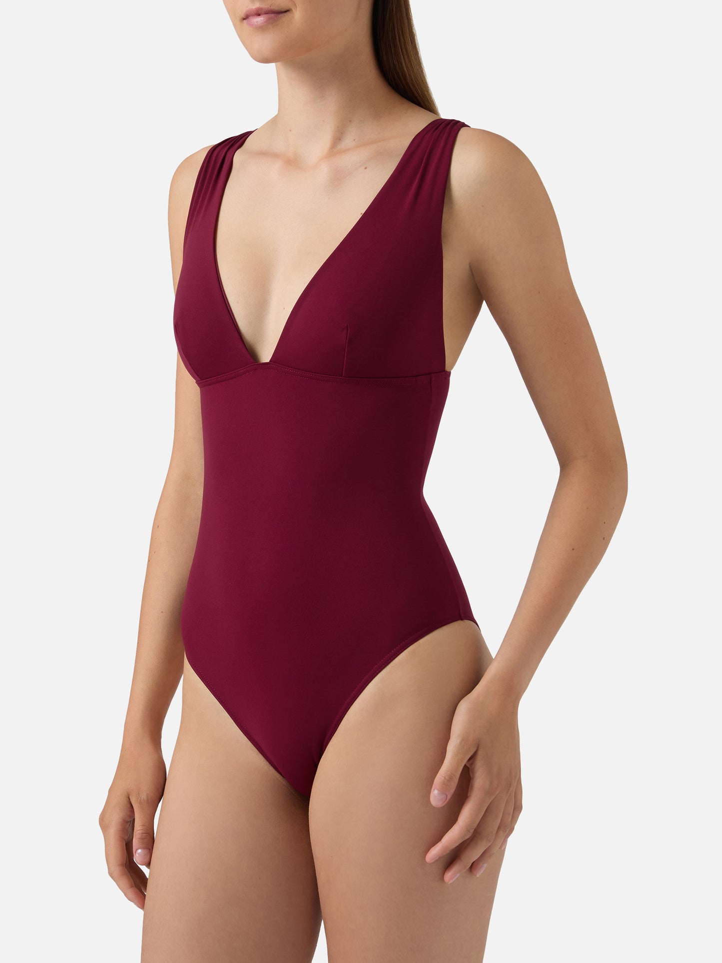 Maillot de bain une pièce Mavi avec décolleté en V profond en bordeaux uni 