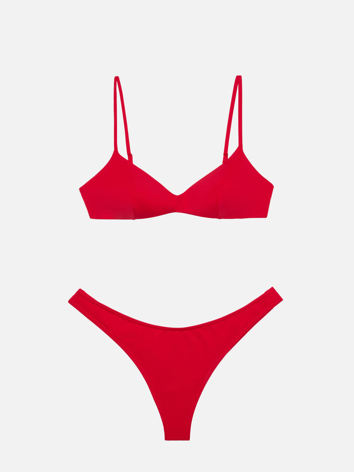 Naomi red cheeky swim briefs - May red scoop bralette top - MC2 Saint Barth