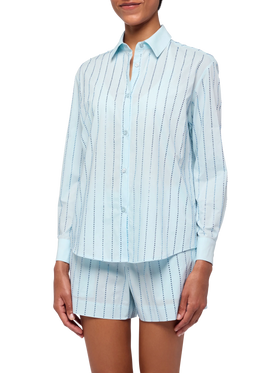 Meredith cotton popeline classic shirt with striped rhinestone embellishment