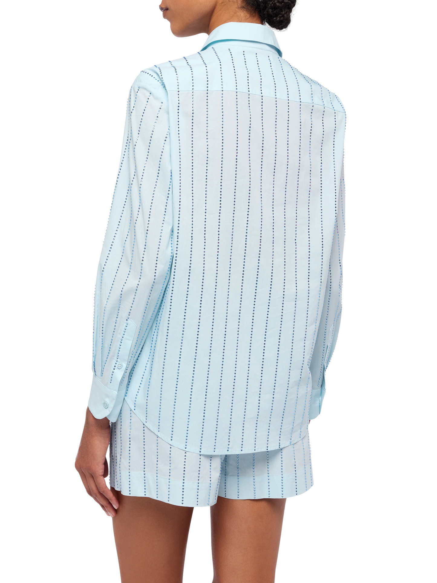 Meredith cotton popeline classic shirt with striped rhinestone embellishment
