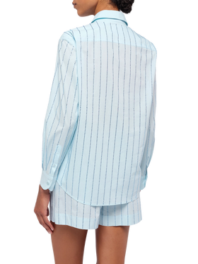Meredith cotton popeline classic shirt with striped rhinestone embellishment