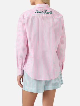 Meredith cotton shirt with pink stripes and Saint Barth embroidery
