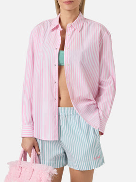 Chemise Meredith en coton à rayures roses avec broderie Saint Barth 