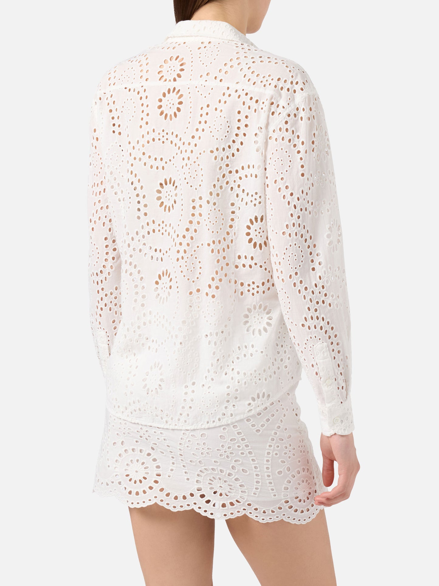 Camicia Meredith in cotone sangallo bianco con motivo floreale