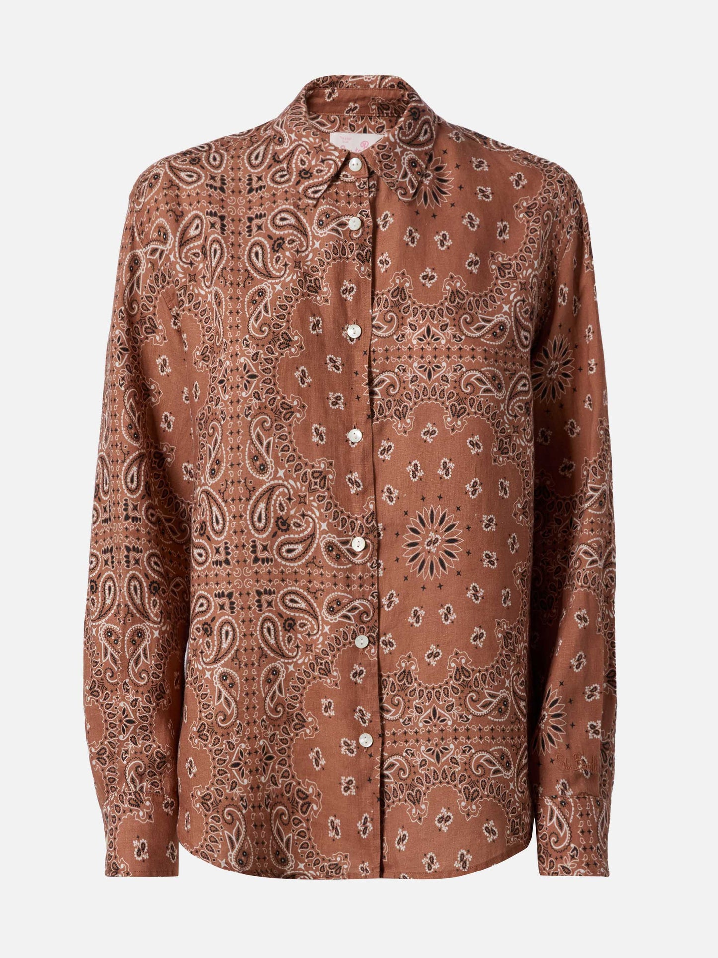 Meredith classic shirt with brown bandanna print