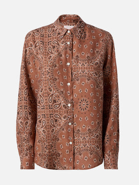 Meredith classic shirt with brown bandanna print