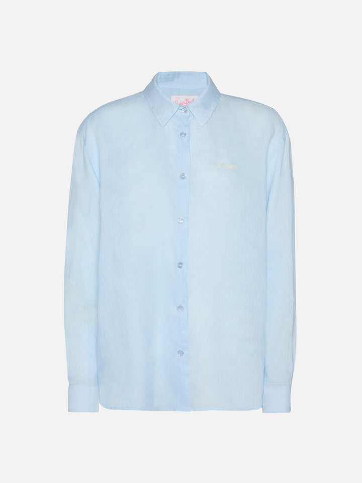 Meredith linen classic shirt with Saint Barth embroidery
