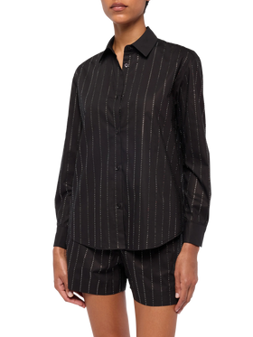 Meredith cotton popeline classic shirt with striped rhinestone embellishment