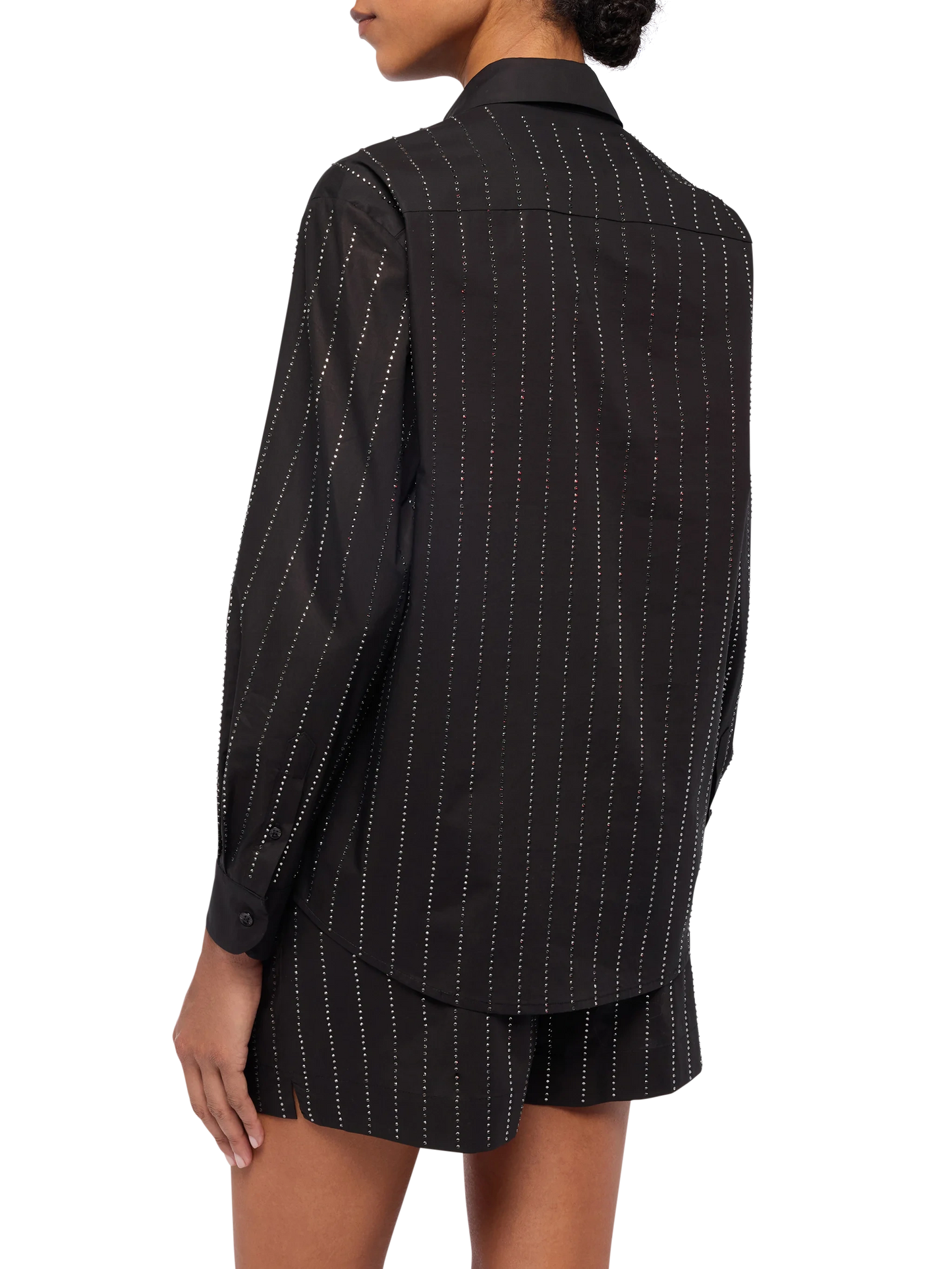 Meredith cotton popeline classic shirt with striped rhinestone embellishment