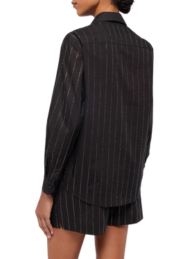 Meredith cotton popeline classic shirt with striped rhinestone embellishment
