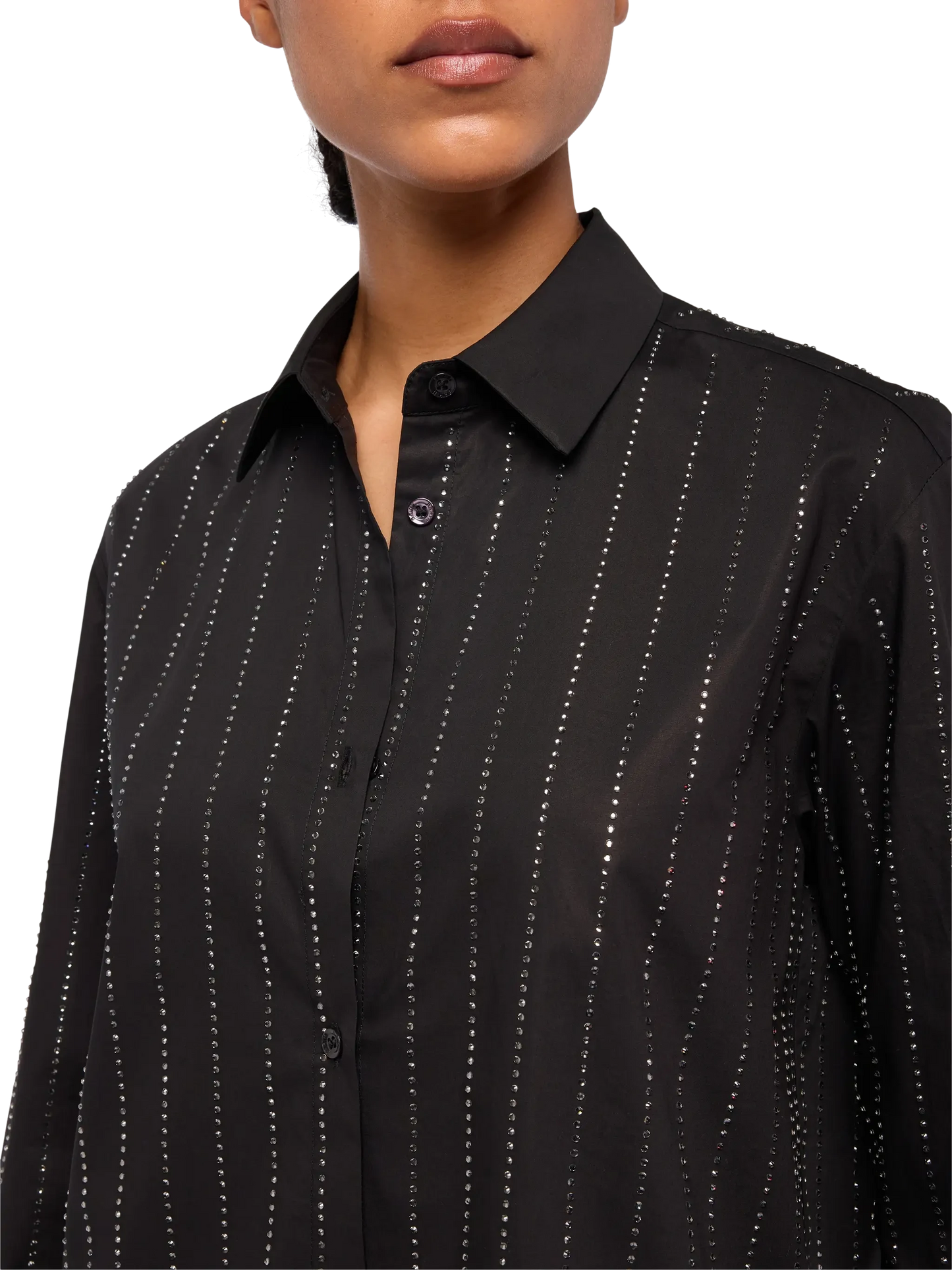 Meredith cotton popeline classic shirt with striped rhinestone embellishment