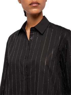 Meredith cotton popeline classic shirt with striped rhinestone embellishment