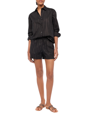 Meredith cotton popeline classic shirt with striped rhinestone embellishment