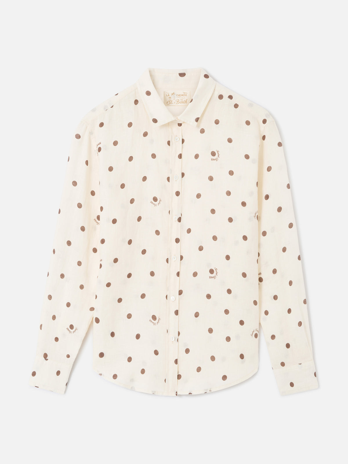 Leinenhemd Meredith mit Polka Dots und Saint Barth-Stickerei 