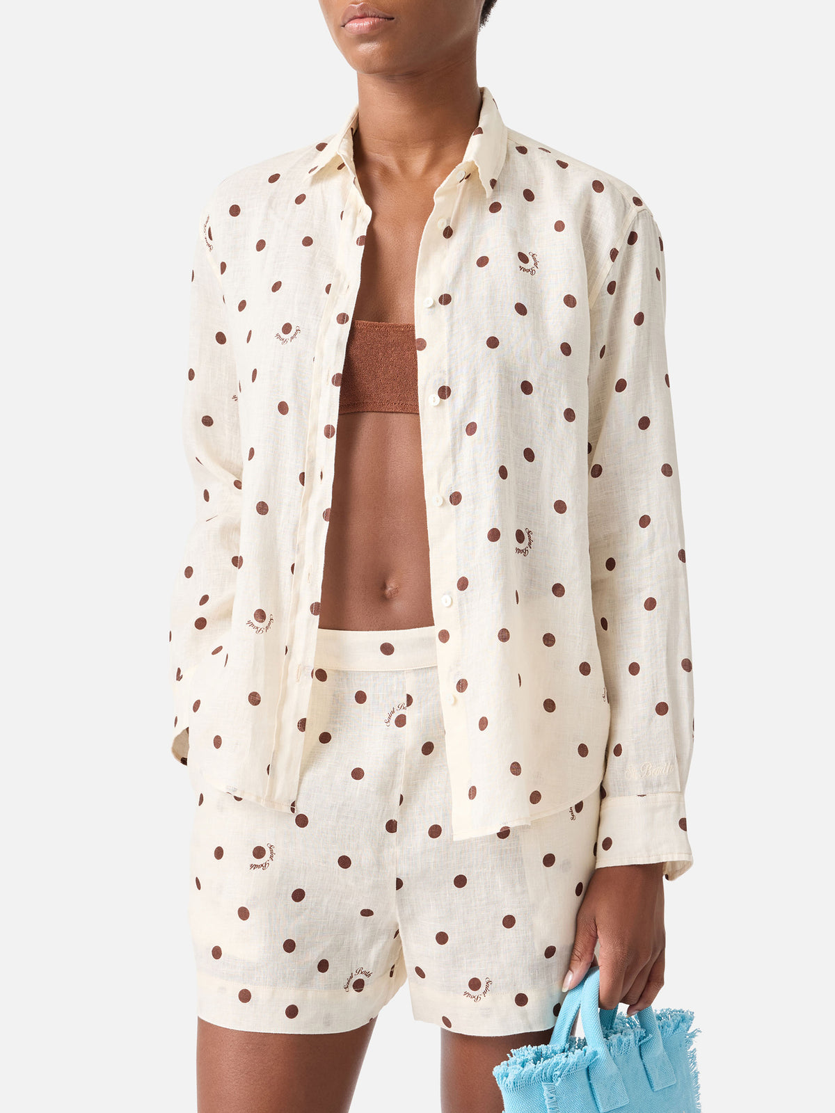 Leinenhemd Meredith mit Polka Dots und Saint Barth-Stickerei 
