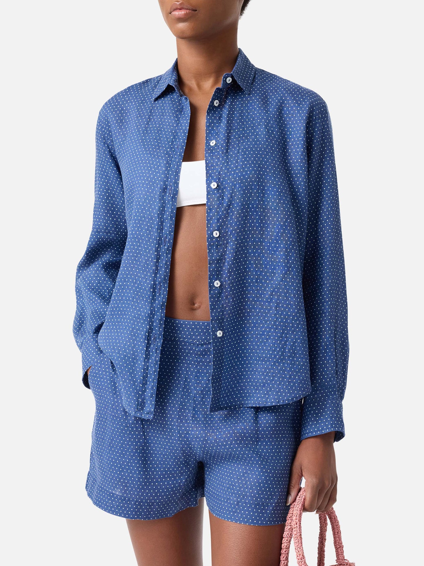 Camisa Meredith de lino con lunares y bordado Saint Barth 