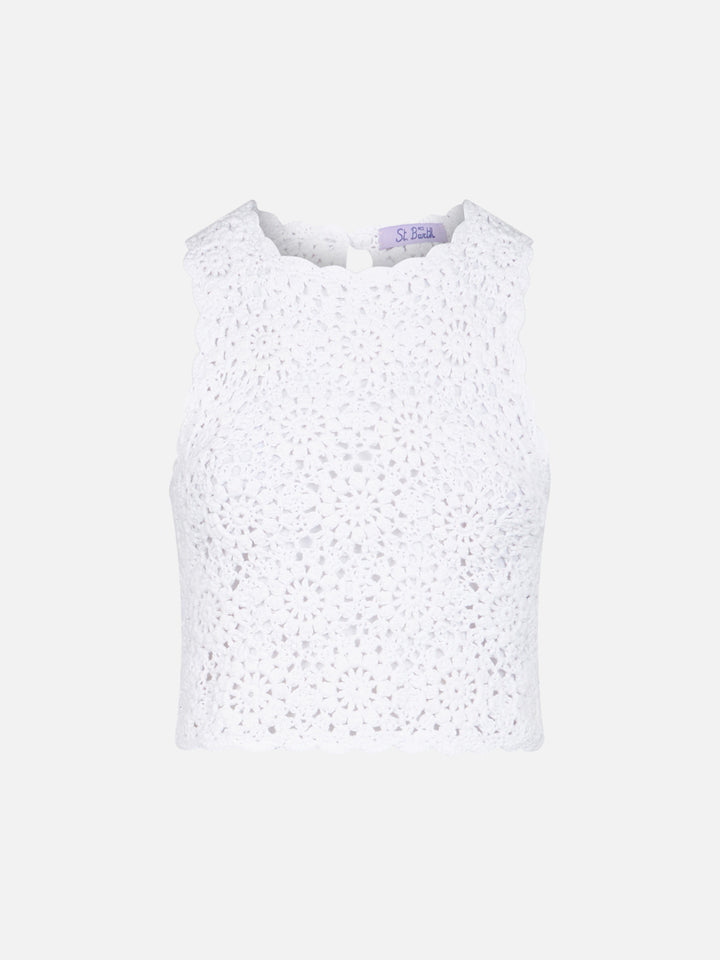 Top halterneck de crochet blanco Medison con motivo floral 