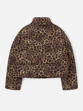 Piumino Maddy marrone in tessuto teddy con motivo leopardo