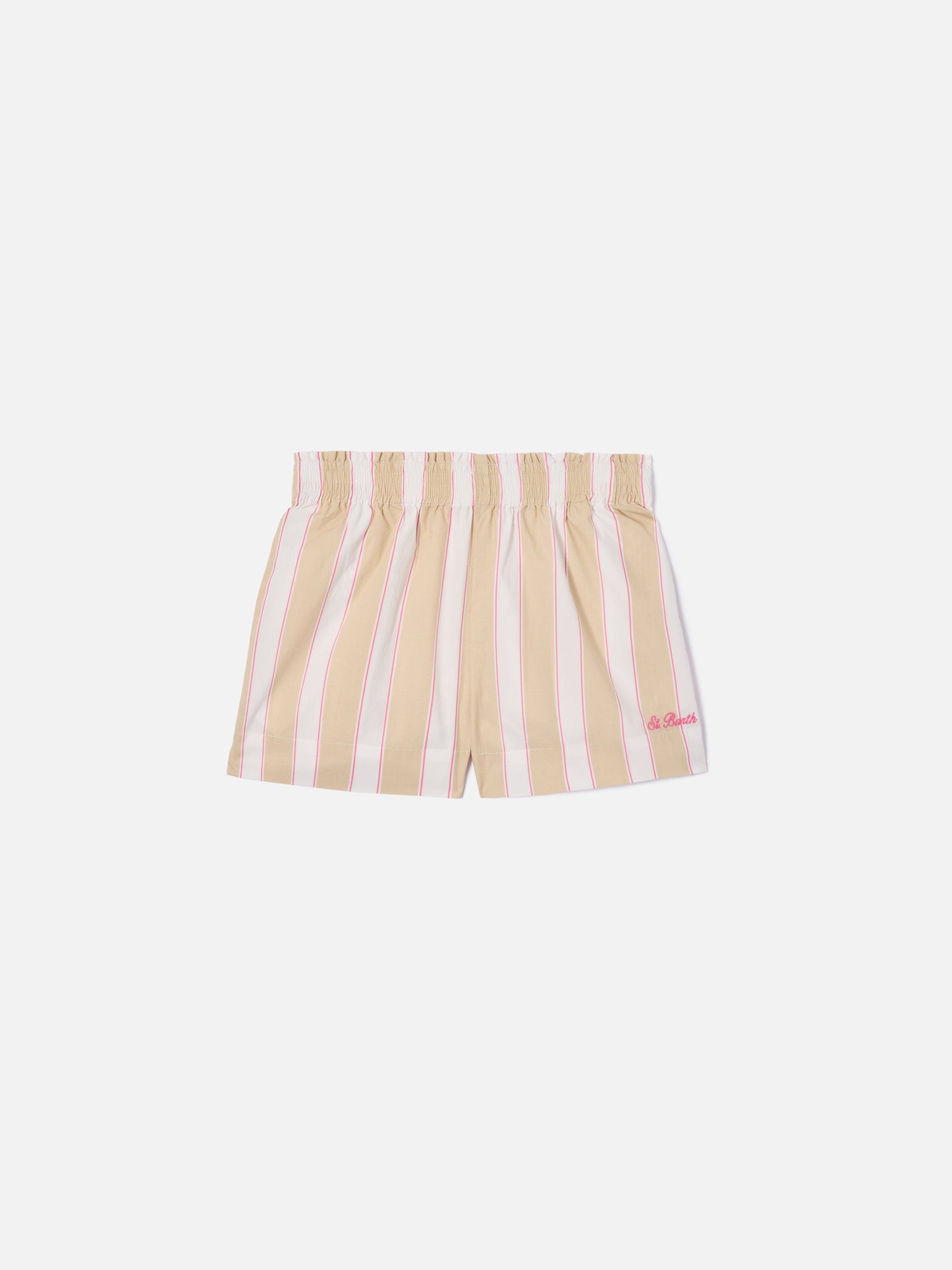 Meave Jr cotton poplin shorts with beige, white and pink stripes