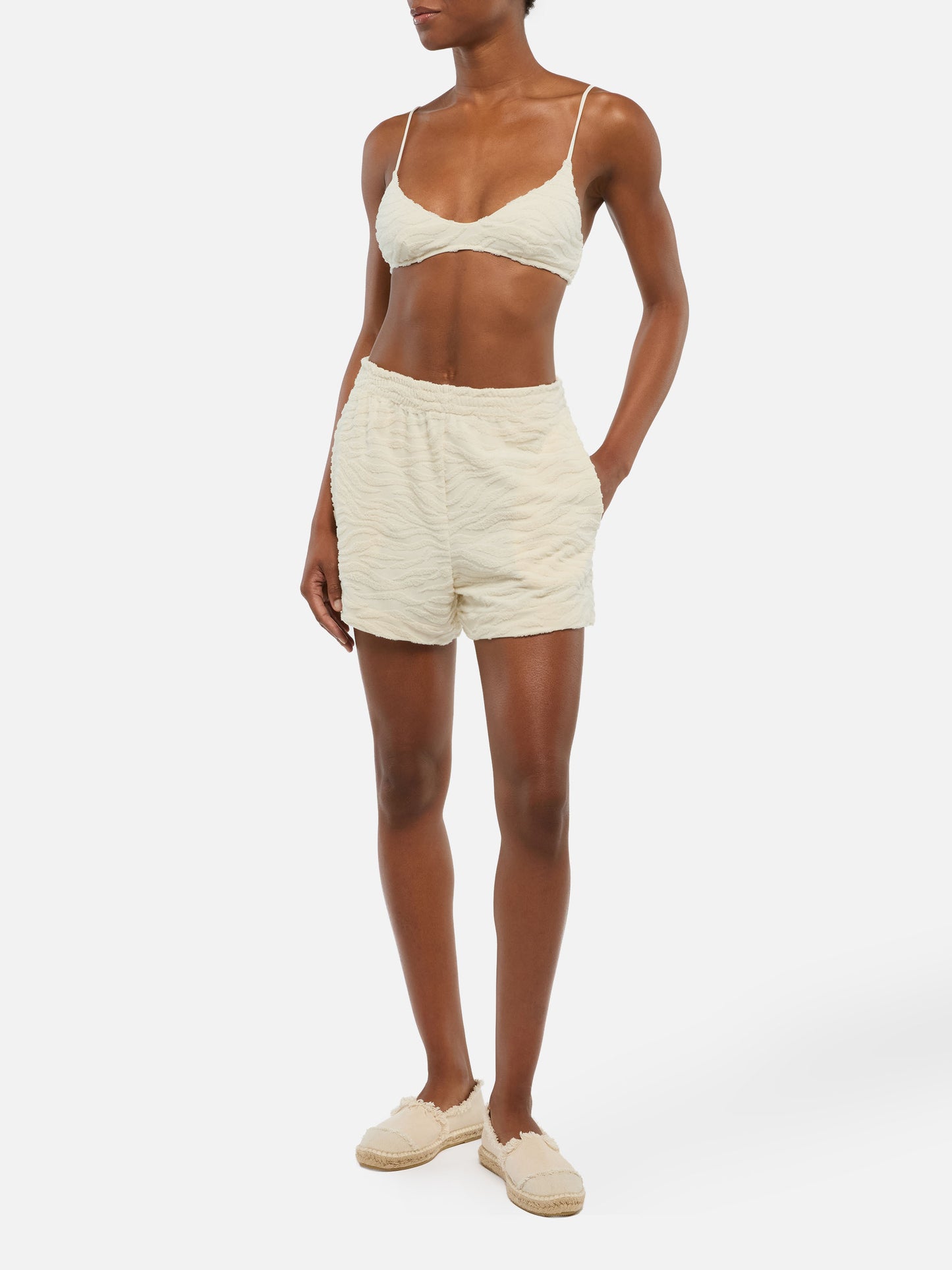 Meave terry cotton pull up shorts with zebra embossed pattern