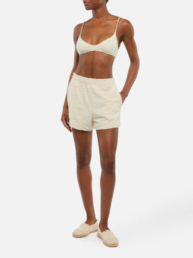 Meave terry cotton pull up shorts with zebra embossed pattern
